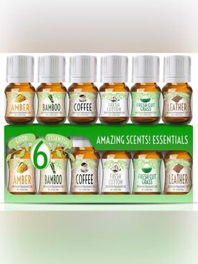 Set of 6 Fragrance Oil Set - Green Bamboo, Coffee, Fresh Cotton, Fresh Cut Grass